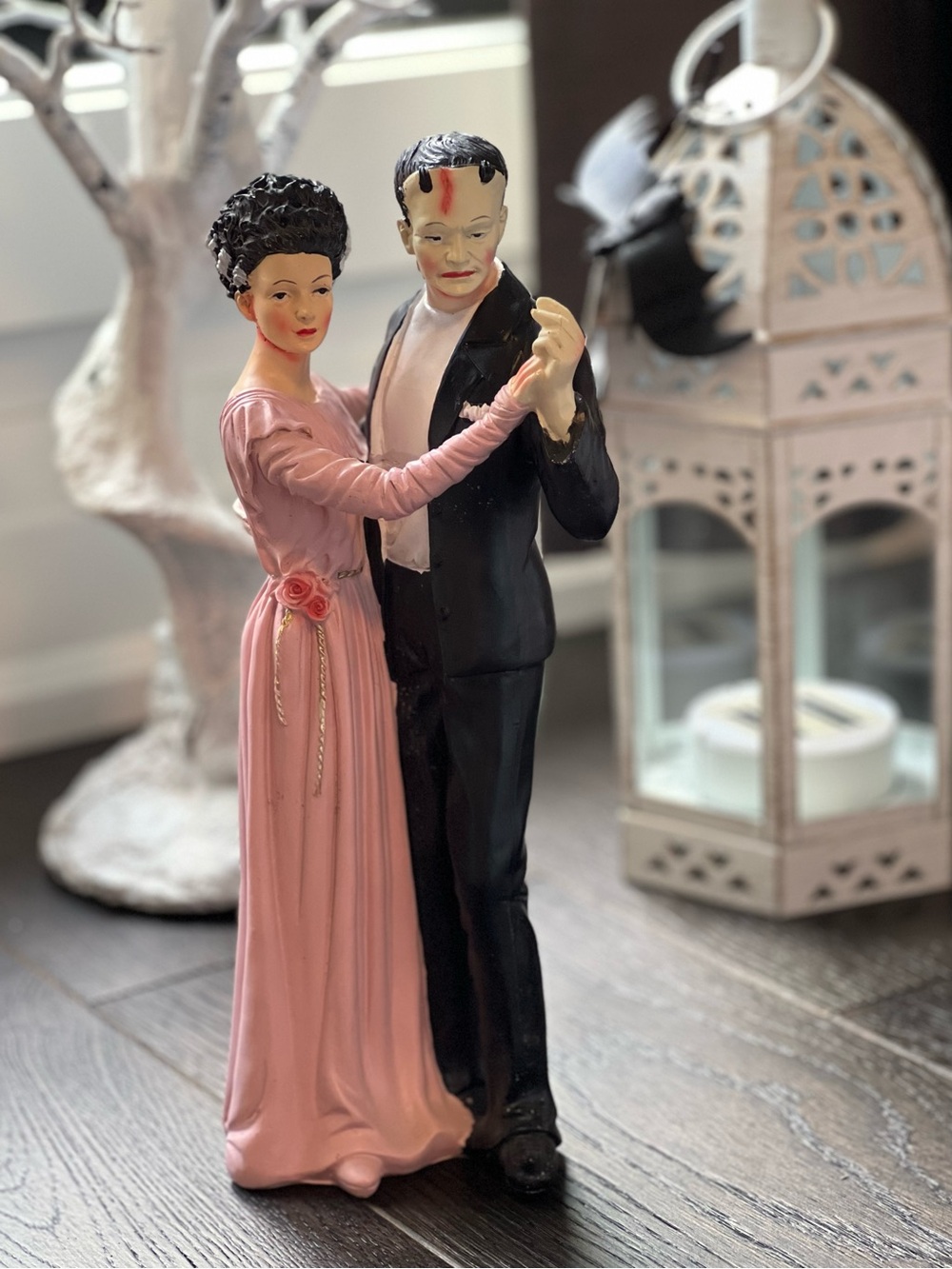 Frankenstein & Bride dancing figure Halloween spooky table top decor NWT